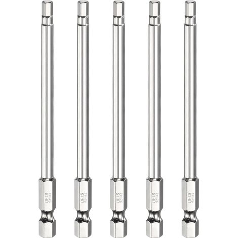 5Pcs H4.0 Embout de Tournevis à Tête Hexagonale 4.0mm Métrique Pointe Plate 1/4" Tige Hexagonale 100mm (4") Long Clé à Embout Magnétique Pour Perceuse à Vis, Douille Chromée (1/5)