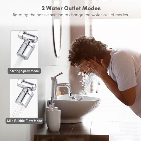 Aoresac Universal Swivel Faucet Extension, 1440° Rotating Aerator with 2 Water Outlet Modes, Anti-Splash for Bathroom and Kitchen Sink, Multifunctional Extension (1/5)