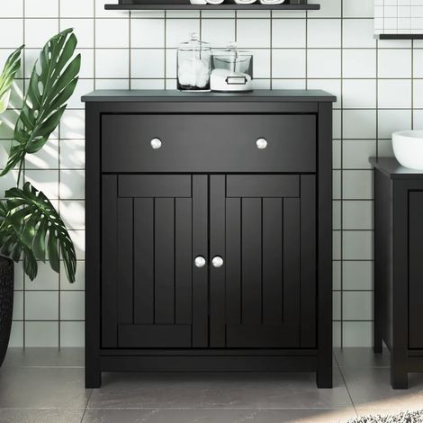 Mobiletto da bagno moderno con 1 cassetto e 2 ante 69,5 x 34 x 80 cm in pino nero massello 020047336