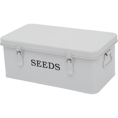 Boite à Graines Métal Blanc 4 Compartiments avec Poignée Seed Organizer  Rangement graines potager avec seed organizer pour classer différents sachets de graines, semences et étiquettes facilement