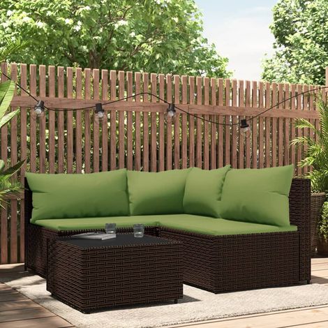 Table basse - vidaXL Salon de jardin 4 pcs avec coussins Marron Résine tressée - Meubles extérieurs (1/5)