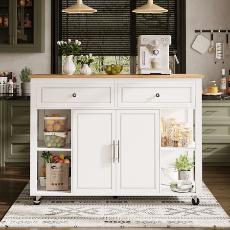 Meuble rangement cuisine mobile MDF blanc 120 cm duo OKMYHOME (1/5)