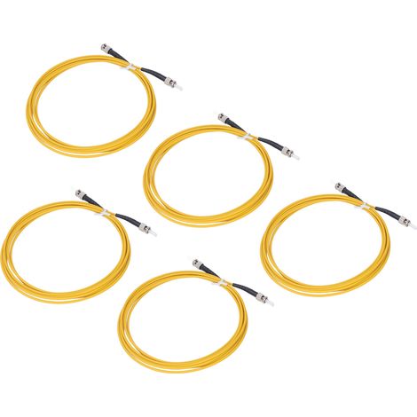 Lot de 5 cordons de brassage à fibre optique ST à ST de 3 mètres, sans halogène, à faible émission de fumée et gainés ignifugés. (1/5)