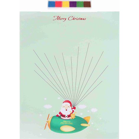 Arbre à empreintes DIY pour signature Noël, tableau à empreintes digitales avec petit père Noël cartoon, déco maison, toile 30x40 cm + tampon encre (1/5)