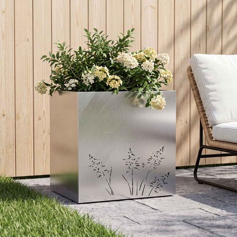 vidaXL Macetero de Jardín Plateado 50 x 30 x 49 cm Acero inoxidable (1/5)