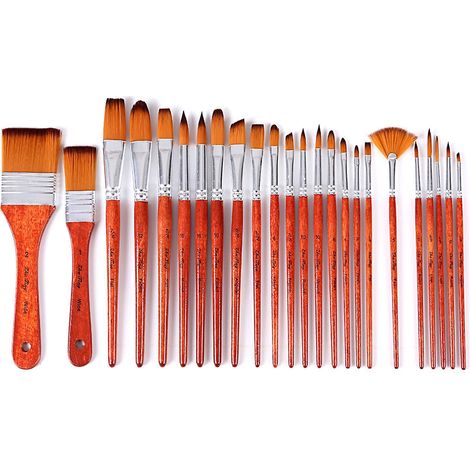 24-teiliges Künstlerpinsel-Set, professionelle Rundpinsel mit Nylonborsten, rot, Retro-S- und zweifarbig, braune Borsten
