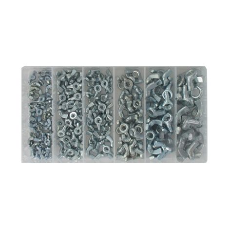 Scatola di dadi con alette (6 modelli) non americani composta da un assortimento di 175 pezzi. -pl