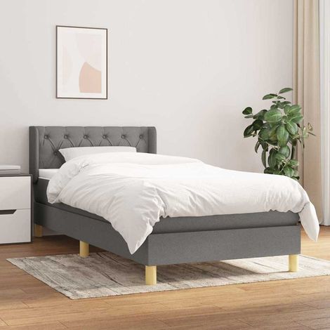 Cama box spring con colchón tela gris oscuro 80x200 cm (1/5)