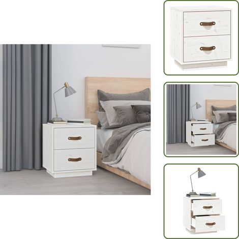 Mesita de noche de pino blanco - vidaXL Mesita de noche madera maciza de pino blanco 40x34x45 cm - Mesita de noche de madera maciza