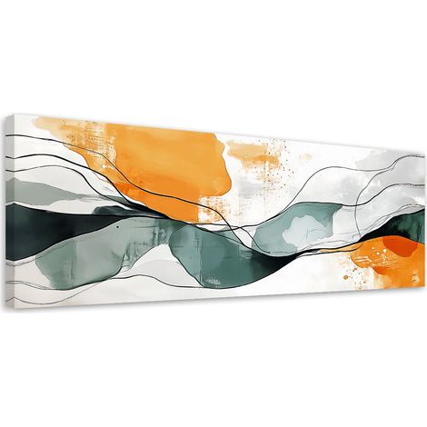 Quadro su tela, Linee astratte Arancione Turchese Minimalismo - 90x30 (1/3)