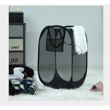 Panier à linge sale filet pliable noir panier de rangement Sac à linge sale Jouets perméable l\'air orbeille avec Poignée 603434cm (1/4)