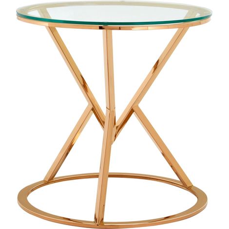 Interiors by Premier Unique Corseted Round Rose Gold End Table, Geometric Design Statement Table, Versatile Lounge Side Table (1/4)