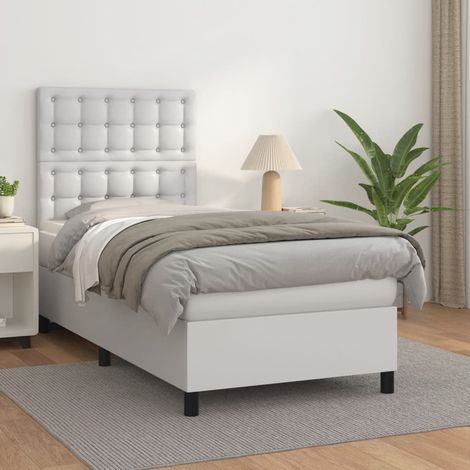 Boxspringbett mit Matratze Weiß 100x200 cm Kunstleder (1/5)