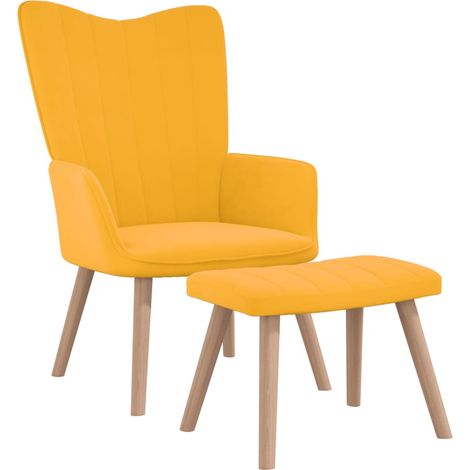 Chaise de relaxation avec repose-pied Jaune moutarde Velours 5 (1/5)