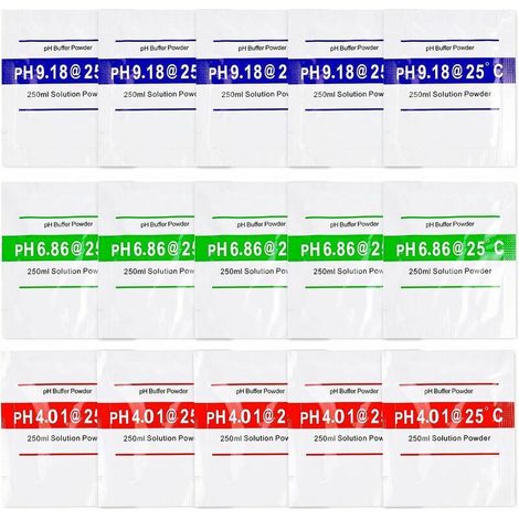 Solution tampon de poudre d'étalonnage pH, 15 sachets, valeurs 4,01/6,86/9,18, compatible avec les testeurs numériques.-AquaForge (1/5)