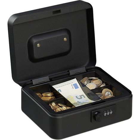 Coffre-Fort Métallique - Coffre à Code à 3 Chiffres - Tiroir Amovible pour Pièces - Poignée Intégrée - Pour Bureau et Maison - 8,5 x 20 x 17 cm