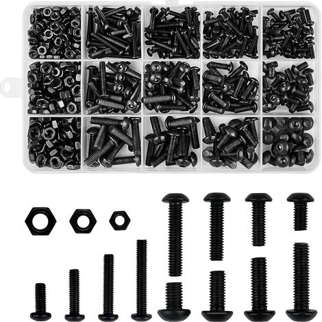 MINKUROW 500 Piezas Tornillos, Tuercas y Arandelas Kit Surtido de Pernos de Cabeza Hexagonal Negros, Pernos de Cabeza Plana de Cabeza Redonda, Perno de Casquillo Hexagonal, Cabeza de Tornillo de Máqui (1/5)