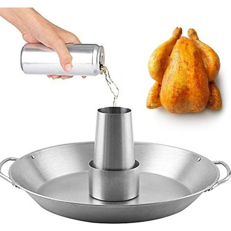 Griglia per arrostire il pollo in acciaio inox, supporto verticale per pollo allo spiedo per barbecue, raccolta di carne e verdure (14 pollici) (1/5)