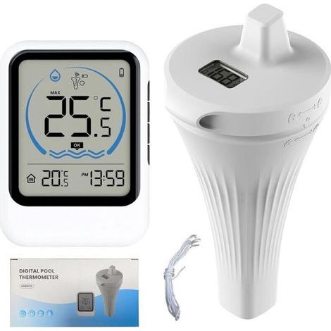 Thermomètre Piscine Connecté Sans Fil, Étanche IP68, Portée 50m (80–120m Sans Obstacle), Capteur de Température d'eau Flottant avec Écran LCD Numérique (1/4)