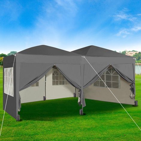 Pop-up Gazebo 3m x 6m with Sides Wind Bars & 6 Weight Bags Water Proof Canopy GREY