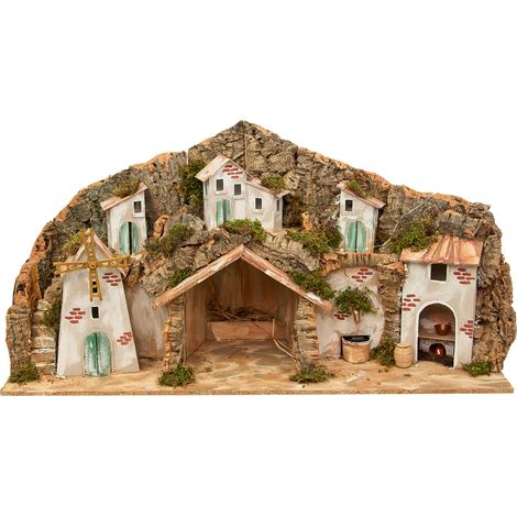 Presepe Napoletano con Mulino e Fontana e Luci 42x96x58cm (1/5)