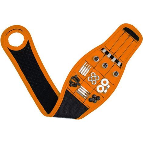 Bracelet Magnétique Bracelet Magnétique Pour Homme Outils Gadgets Ceinture d'Outils Pochette d'Outils Ajustable Multi-Poches Outil De Travail Organisateur De Rangement d'Outils (Orange) (1/5)