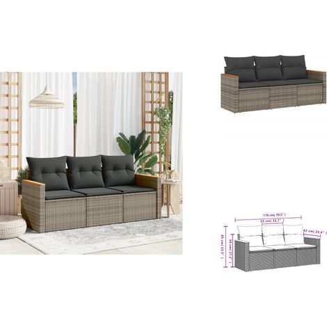 3-tlg. Garten-Sofagarnitur mit Kissen Grau Poly Rattan - Gartensofas - Outdoor Möbel - Gartenmöbel Set - Rattan Sofa - Lounge Set (1/3)