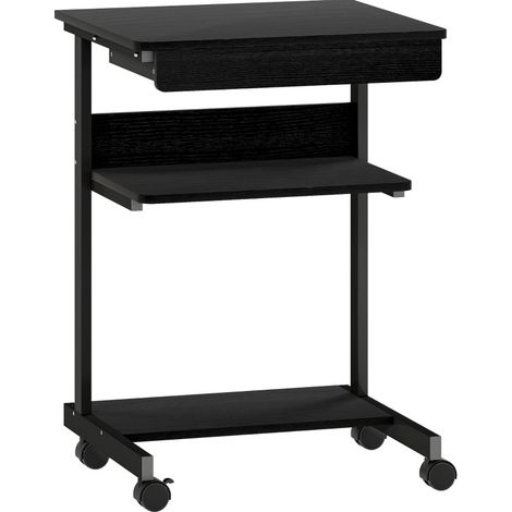CHICFURN Escritorio informático con ruedas 56x51 cm negro con cajón y estantes, metal y melamina (1/5)