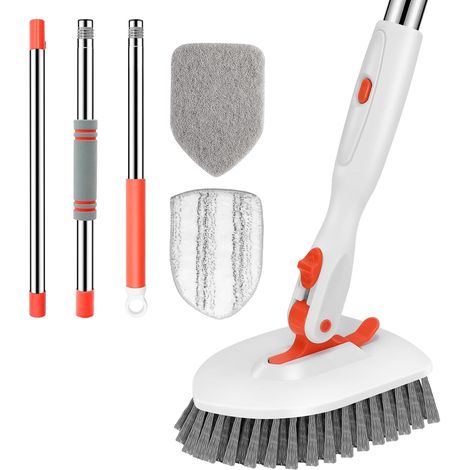 Brosse de nettoyage pour sols, brosse 3 en 1 pour carrelage et baignoire, avec manche long réglable de 132,1 cm (environ) et 3 têtes de brosse de rechange détachables, pour le nettoyage des murs de sa (1/5)