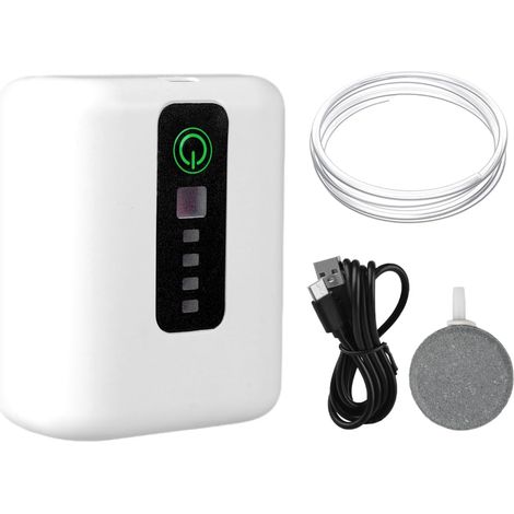 Pompe à Air d'aquarium Portable, Mini Pompe à Oxygène USB Silencieuse Bubbler à 2 Modes avec 4cm Air Stones et 115cm Tuyau pour la Pêche en Plein Air (1/5)