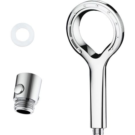 Pommeau de douche avec haute pression et économie d'eau, économiseur d'eau (60%), haute pression (220%), douchette à main avec spray brumisant, chrome unique en forme d'anneau en forme d'étoile (1/5)