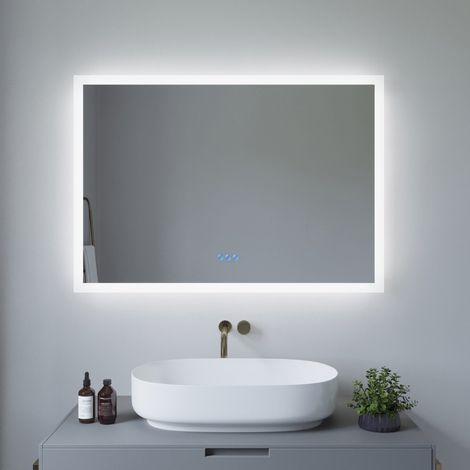 LED Badspiegel mit Beleuchtung 100x70 cm Badezimmerspiegel mit Beschlagfrei, 3 Lichtfarbe Warmweiß/Neutralweiß/Kaltweiß, Touch Sensor Wandspiegel