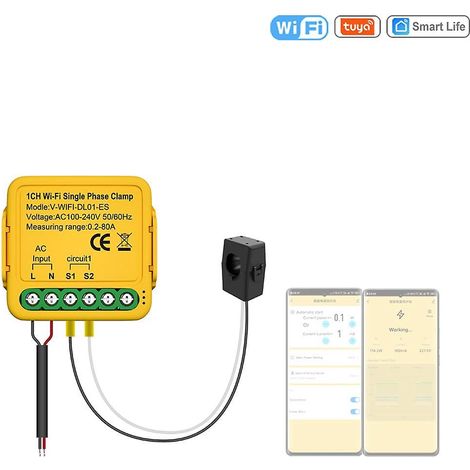 Tuya WiFi Ein-/Ausschalter 80A Energiezähler Stromwandler Zange kWh Leistungsmonitor Elektrizität