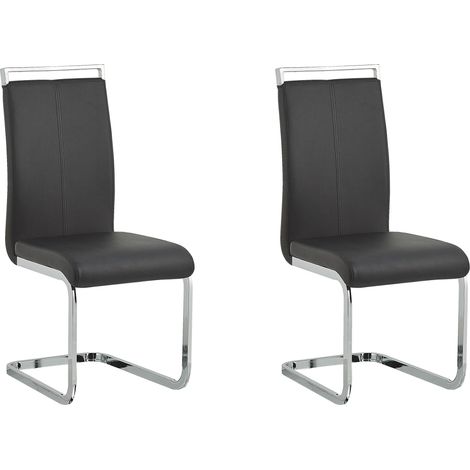 Conjunto de 2 sillas de comedor de piel sintética negro cantilever respaldo alto moderno sala de conferencias Greedin