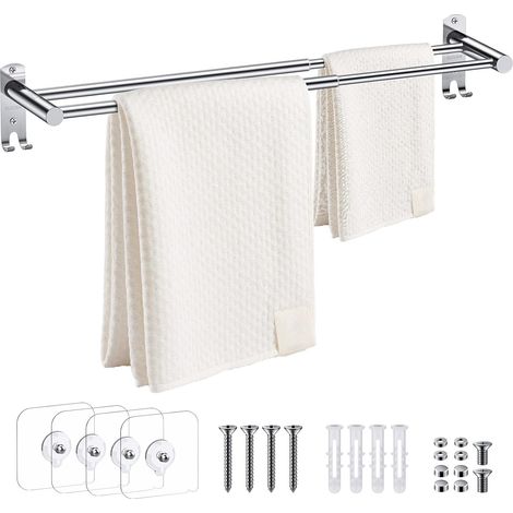 1 Porte-Serviettes Rétractable, Acier Inoxydable, Double Rail Réglable 40-70 Cm, Pour Salle De Bains Cuisine