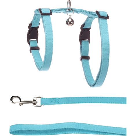 1 - Harnais pour Chat - Laisse Réglable - Confortable et Sécurisé - Pour Promenade Extérieure - Bleu Clair - Taille A:22-36cm B:27-46cm C:110cm (1/5)