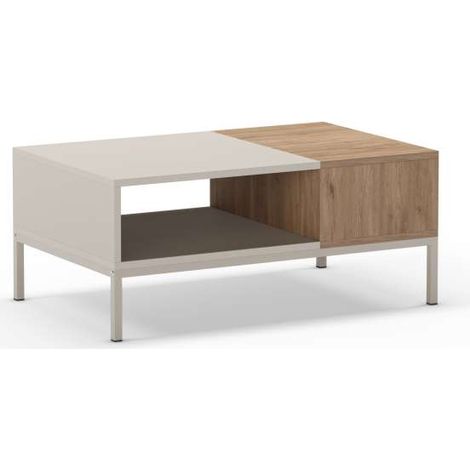 Mesa de centro Md-Roque acabado crema/roble sepet, 90cm(ancho) 40cm(altura) 56cm(fondo). (1/4)
