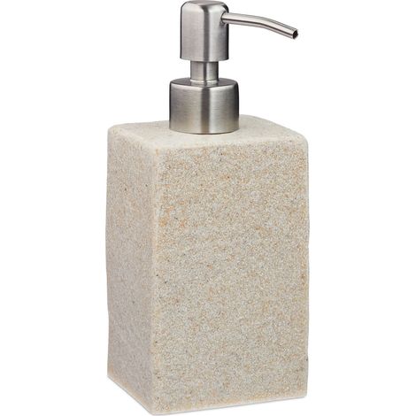 2 dispensadores recargables de jabón líquido 200 ml para baño, aseo y cocina, de resina con bomba de acero inox, beige