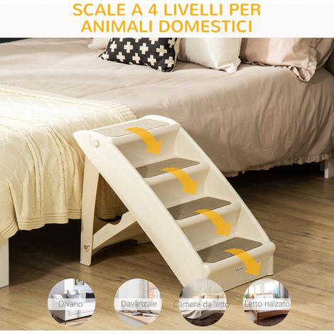 Échelle pliable pour chien beige, 4 marches antidérapantes, parfaite pour animaux jusqu'à 10 kg. (1/5)