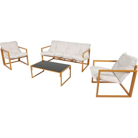 Mobili da giardino contemporanei marroni a 5 posti e cuscini beige RABAT