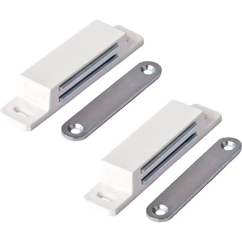 Aimant pour meuble extra fort Force de maintien 13kg Lot de 2 en blanc Pour portes et tiroirs en plastique et acier galvanisé (1/4)