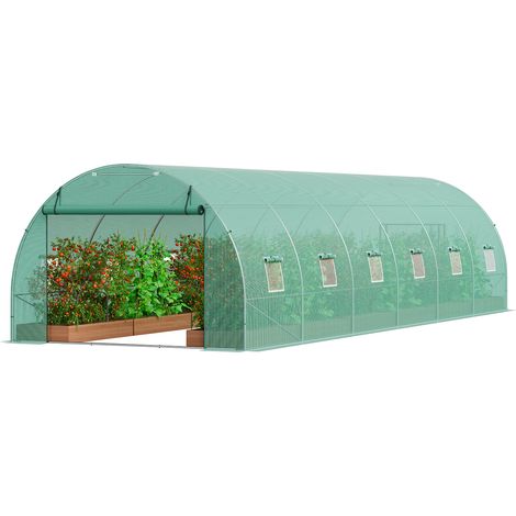 VEVOR Serra a tunnel walk-in, Serra per piante a tunnel con pellicola 890x295x198 cm con telaio in acciaio zincato, Copertura in PE verde, porta con cerniera avvolgibile e 12 finestre esterne