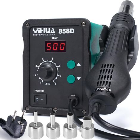 station de soudage à air chaud 700W pour soudure et dessoudage SMD avec contrôle de température PID, fonction de démarrage/arrêt auto, température et volume d'air réglable(EU plug) (1/5)