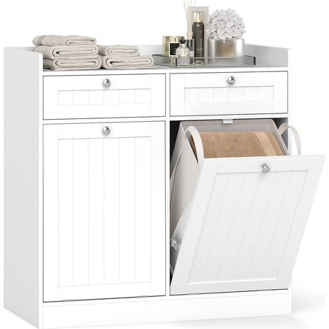 Costway – Meuble sous vasque avec panier rabattable – 2 tiroirs et 2 paniers à linge amovibles – Dimensions 79 x 40 x 80 cm – MDF et tissu en toile (1/5)