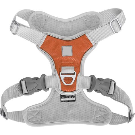 Laisse pour animaux de compagnie avec harnais à bandes réfléchissantes, réglable, en tissu Oxford, pour chats et chiens, pour les promenades en extérieur, orange, taille M. (1/5)