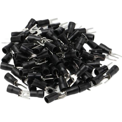 100 Stück isolierte Drahtklemmen, U-förmig, Gabel-Flachsteckverbinder, elektrische Crimpverbinder aus Kupfer, 16–14 AWG
