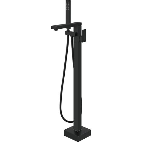 Rubinetto per vasca da bagno indipendente, miscelatore per vasca da bagno indipendente, miscelatore per vasca da bagno indipendente in ottone con doccetta, bocca girevole ad angolo retto, nero opaco (1/5)