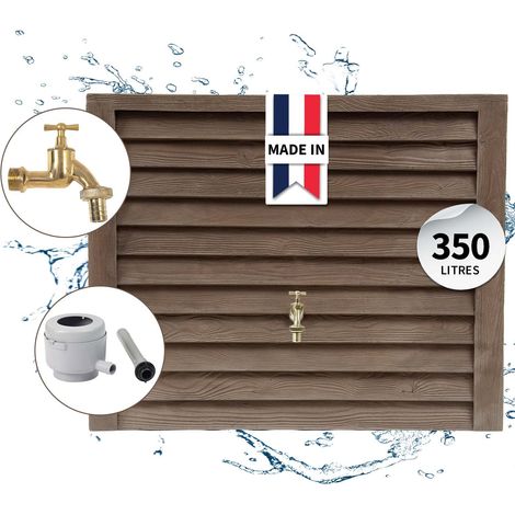 Graf – Récupérateur d'eau de pluie mural 350L en plastique recyclé – Finition bois foncé – Installation facile contre mur – 995146 (1/10)