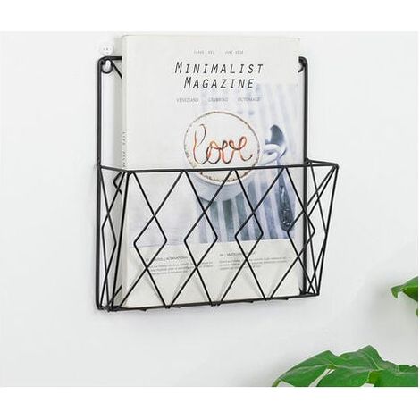 Porte-revues suspendu noir, porte-revues en métal, porte-journaux, boîte à journaux, porte-revues mural, magazines, livres et documents de bureau (1/5)