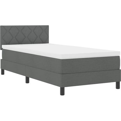 Lit simple，Lit adulte，Lit à ressorts avec matelas gris foncé 90x190 cm en tissu CFW92161 (1/5)